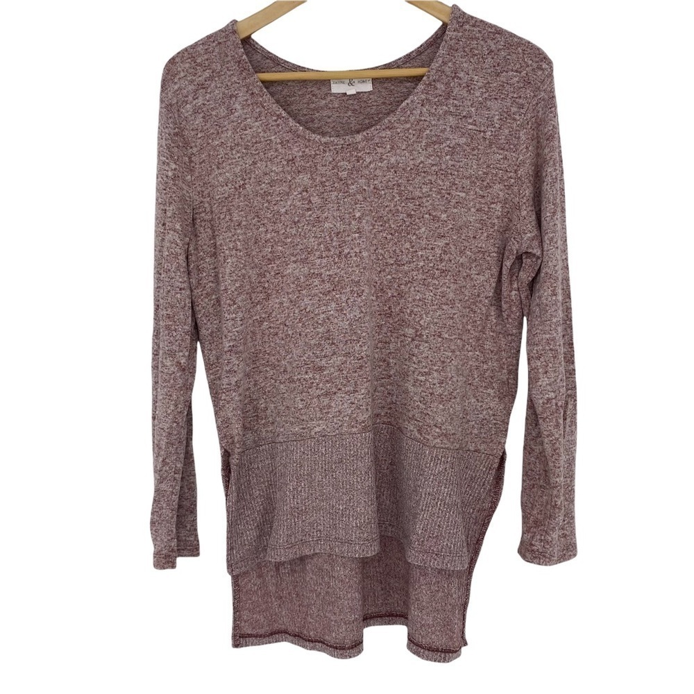 Thyme & Honey pink heathered high low LS top, L